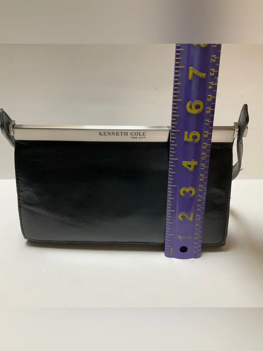 Kenneth Cole Black Mini Flap Shoulder Bag Purse Baguette Top-Frame Shoulder Bag